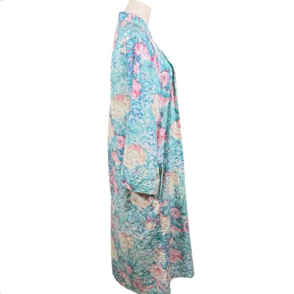 Vintage Miss Elaine Seersucker Floral Zip Front House Coat Robe Full Length M/L - Picture 5 of 9